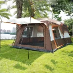 Toby's New 6-8 person double layer outdoor camping tent, A bedroom and a living room, family cabin (Brown)