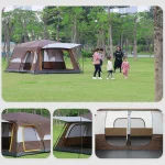 Toby's New 6-8 person double layer outdoor camping tent, A bedroom and a living room, family cabin (Brown) - Image 2
