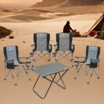 Tobys Set of 4 Folding Chairs With Folding Table - Lightweight Outdoor Camping Chair Table Set With Carry Bag Perfect For Outdoor