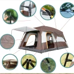 Toby's New 8-12 person double layer outdoor camping tent, a bedroom and a living room, family cabin (Brown) - Image 5
