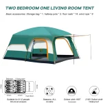 Toby's New 8-12 person double layer outdoor camping tent, 1 bedroom and a living room, family cabin (Green) - Image 8