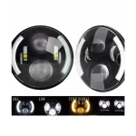 Jeep 7 inch LED Headlight Halo Angel Eyes, JP 7 WY, Round Hi/Lo Beam Headlight Yellow Signal - Image 3
