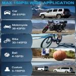 Tobys AC-P6 Tire Inflator Portable Air Compressor 20000mAh Battery & 12V DC Cordless Air Pump for Car Tires 150PSI - Image 9