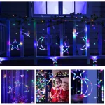 Star Moon String Lights Curtain Style Led Decor Light 8 Lighting Modes Waterproof Twinkle Fairy Light for Backyard Festivals (RGB) - Image 3