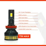 Toby's New T19 Max LED H4 Headlight 65Watts Bulbs 3 Color Changing Light (6000K Diamond White, 3000K Golden Yellow, 4300K Warm White) for High Beam, Low Beam, or Fog Light - Image 4