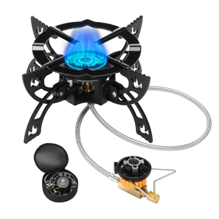 Toby's New Alloy Portable Picnic Camping Stove Windproof Design Gas Cooking Burner with Piezo Ignition and Carrying Case Foldable Stove for Outdoor Backpacking/Hiking/Picnic/Car