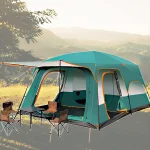 Tobys 096 Big Green Camping Tent with 2 Extra Dark Sleeping Cabins for 8-12 Person