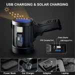 Toby's Rechargeable Spotlight, 150000 Lumens Solar Flashlight Led Spot Light Outdoor Handheld with Cob Light, 3000mAh 4 Color 6 Modes Portable Spotlight Flashlight for Hunting Boating Marine - Image 4