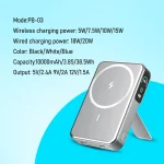 Tobys PB-03 Magnetic Wireless Power Bank 10000mAh 20W Fast Charging with 15W Wireless, Built-in Cable, 3-Port Output & Portable Bracket - Image 11